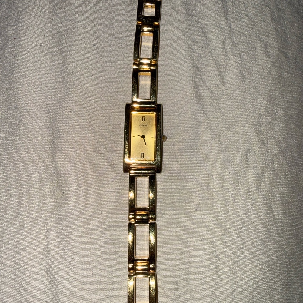 Guess Gold Rectangular Watch With Black Dial - image 2